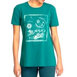 NWT Johnny Was Calme Celestial Moon Aqua Graphic Crew Tee Shirt XS